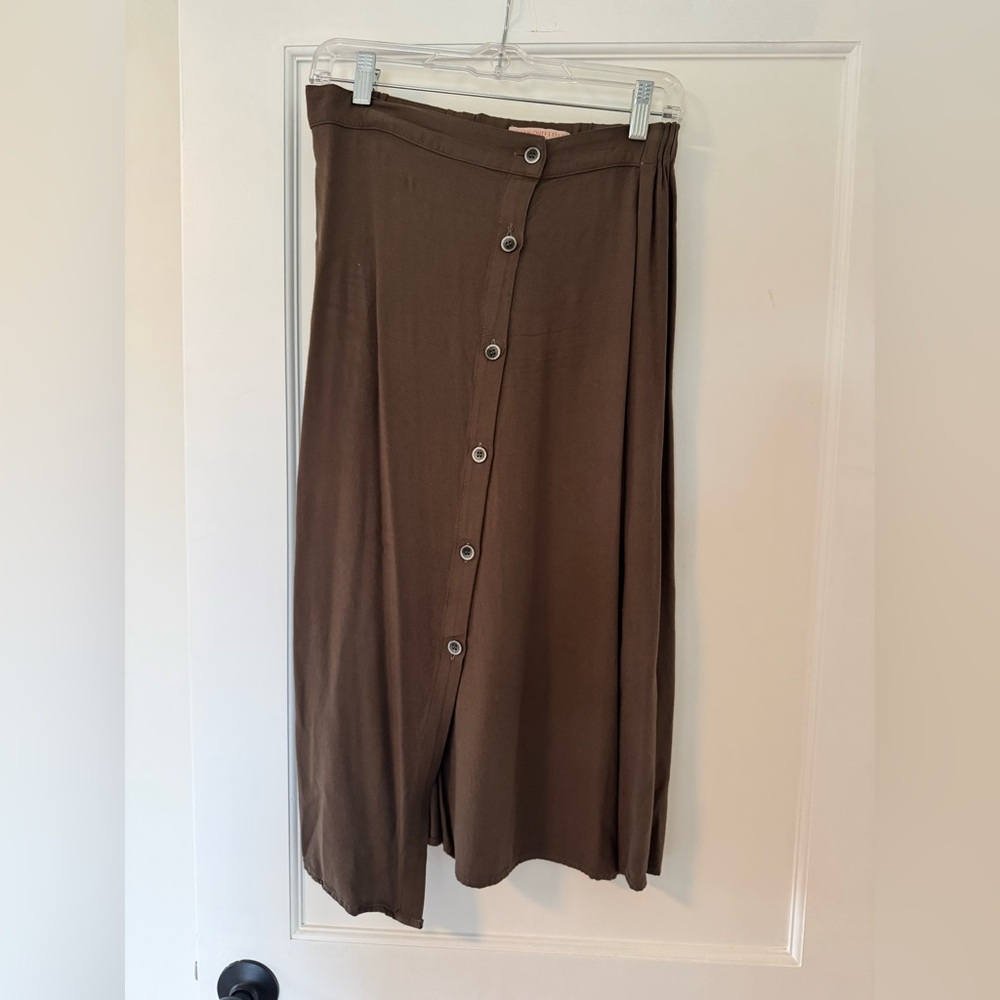 Urban Outfitters Green/Brown Button-Front Midi Skirt